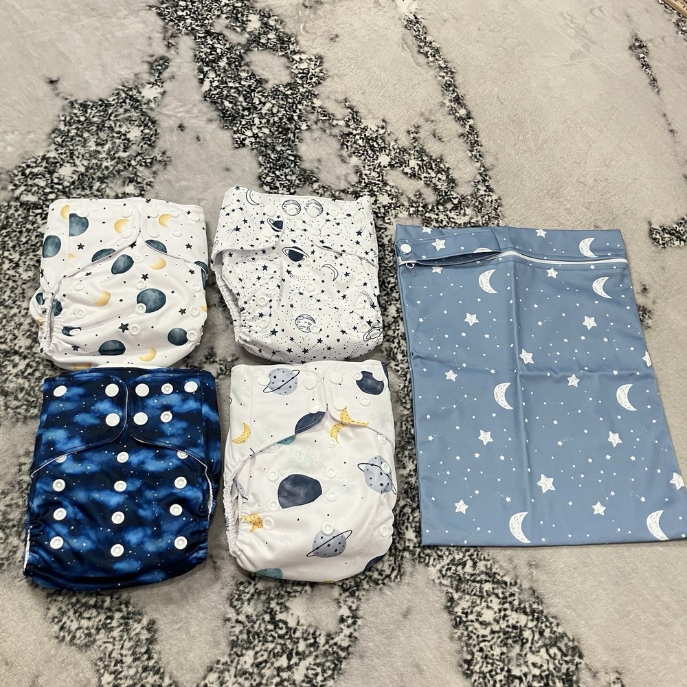 HappyFlute‎ Cloth Diaper Lot 4 Pocket Diapers Wet Bag Reusable NWOT